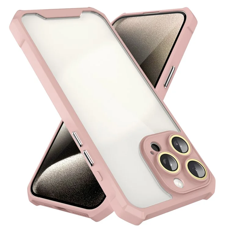Per iPhone 13 Pro Case Acrylic+TPU Reinforced Corners Protective Cover with Lens Film - Pink