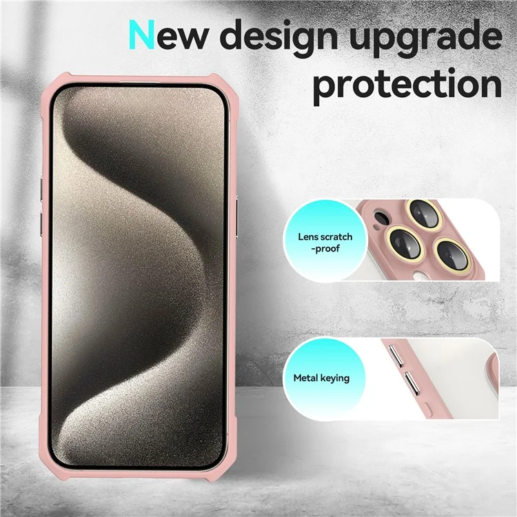 Per iPhone 13 Pro Case Acrylic+TPU Reinforced Corners Protective Cover with Lens Film - Pink