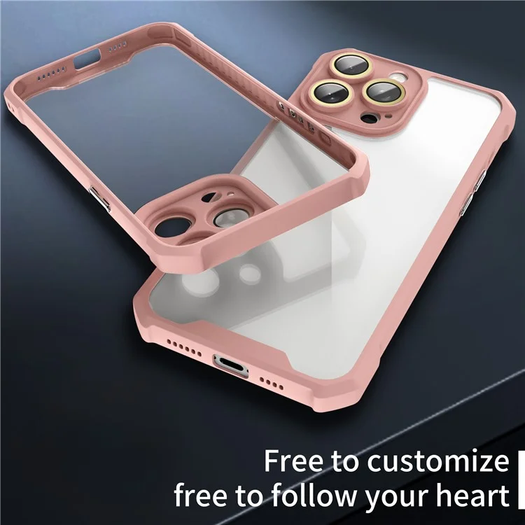 Per iPhone 13 Pro Case Acrylic+TPU Reinforced Corners Protective Cover with Lens Film - Pink