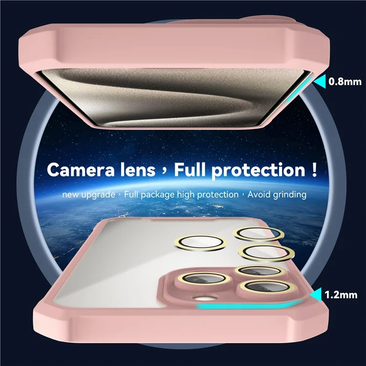 Per iPhone 13 Pro Case Acrylic+TPU Reinforced Corners Protective Cover with Lens Film - Pink