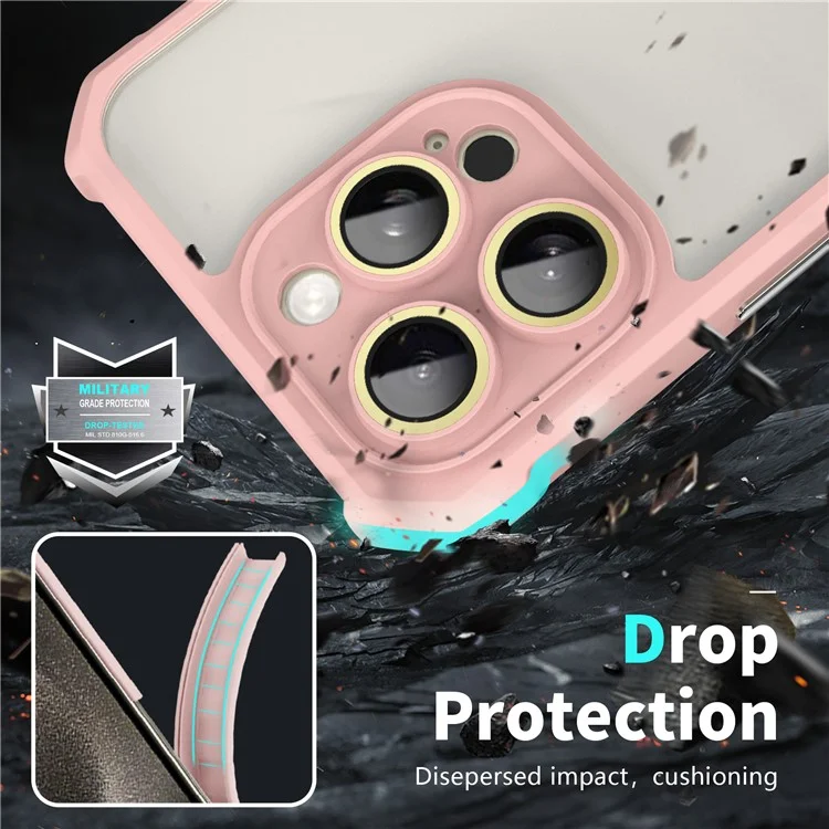 Per iPhone 13 Pro Case Acrylic+TPU Reinforced Corners Protective Cover with Lens Film - Pink