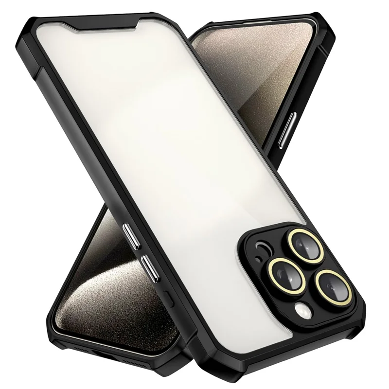 For iPhone 13 Pro Case Acrylic+TPU Reinforced Corners Protective Cover with Lens Film - Black