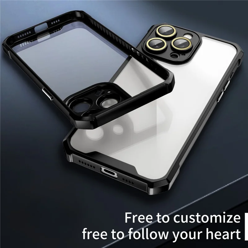 For iPhone 13 Pro Case Acrylic+TPU Reinforced Corners Protective Cover with Lens Film - Black