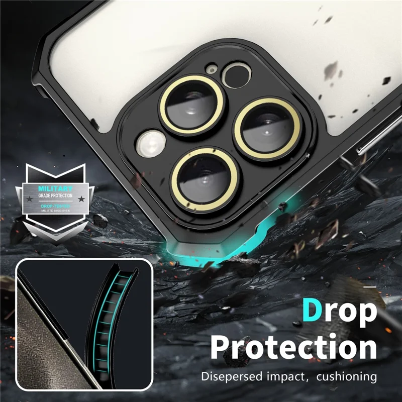For iPhone 13 Pro Case Acrylic+TPU Reinforced Corners Protective Cover with Lens Film - Black