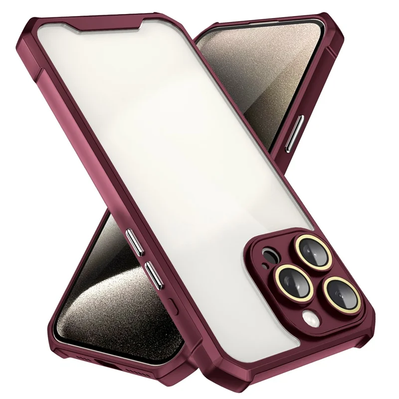 For iPhone 13 Pro Case Acrylic+TPU Reinforced Corners Protective Cover with Lens Film - Wine Red