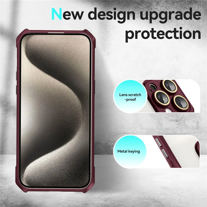 For iPhone 13 Pro Case Acrylic+TPU Reinforced Corners Protective Cover with Lens Film - Wine Red