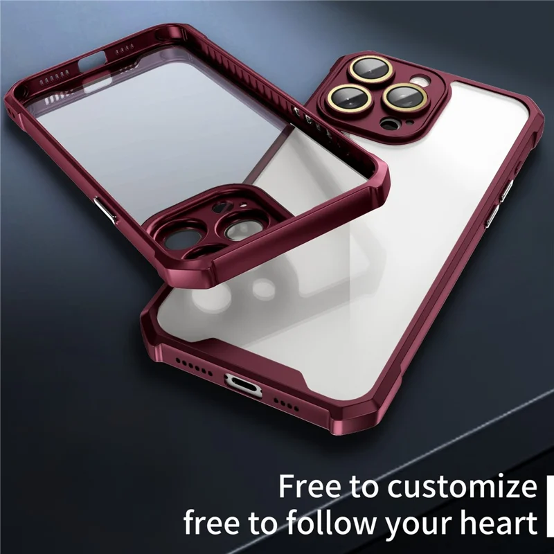 For iPhone 13 Pro Case Acrylic+TPU Reinforced Corners Protective Cover with Lens Film - Wine Red