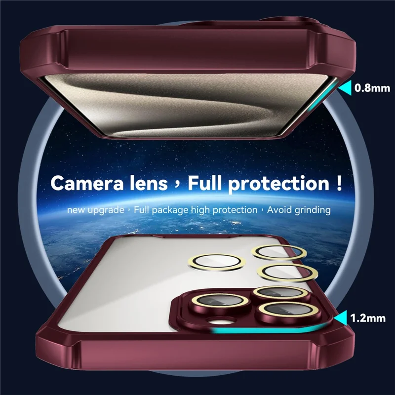 For iPhone 13 Pro Case Acrylic+TPU Reinforced Corners Protective Cover with Lens Film - Wine Red