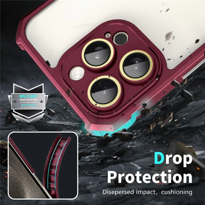 For iPhone 13 Pro Case Acrylic+TPU Reinforced Corners Protective Cover with Lens Film - Wine Red