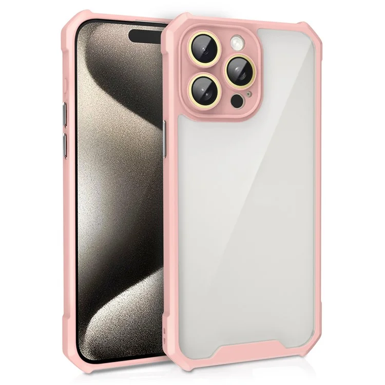 Para iPhone 14 Pro Case Transparent Back Acrylic+TPU Phone Cover with Glass Lens Film - Pink