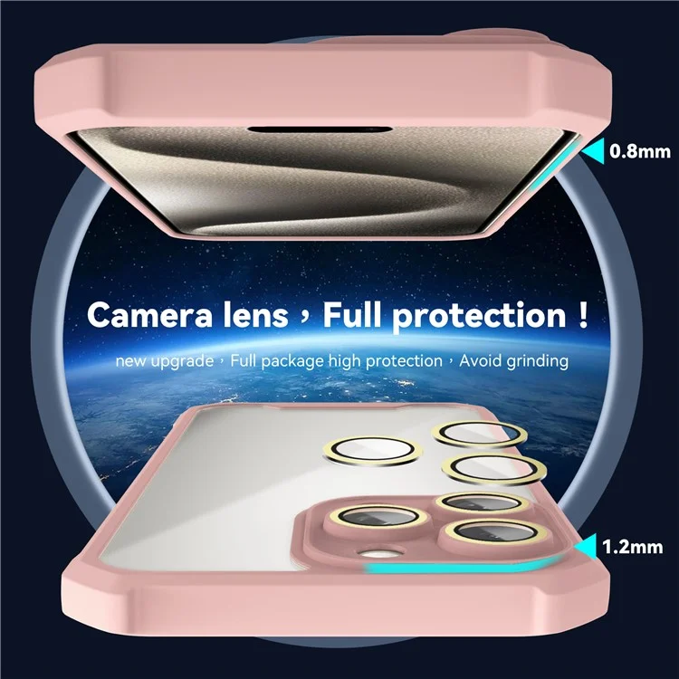 Para iPhone 14 Pro Case Transparent Back Acrylic+TPU Phone Cover with Glass Lens Film - Pink