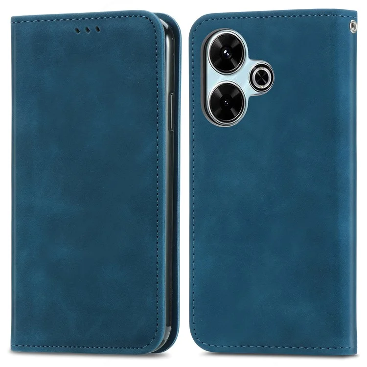 Per Xiaomi Redmi 13 5G / 4G Case Hidden Magnetic Leather Folding Stand Phone Cover - Dark Blue