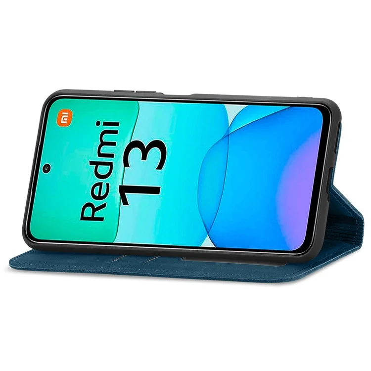 Per Xiaomi Redmi 13 5G / 4G Case Hidden Magnetic Leather Folding Stand Phone Cover - Dark Blue