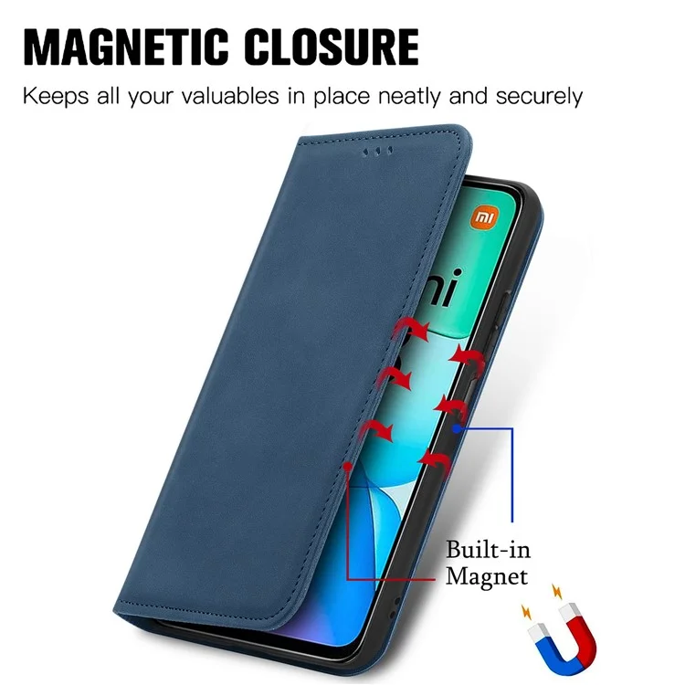 Per Xiaomi Redmi 13 5G / 4G Case Hidden Magnetic Leather Folding Stand Phone Cover - Dark Blue