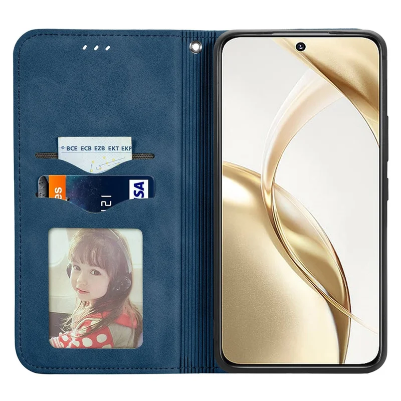 For Honor 200 5G Case Card Holder Vintage Leather Phone Cover - Dark Blue