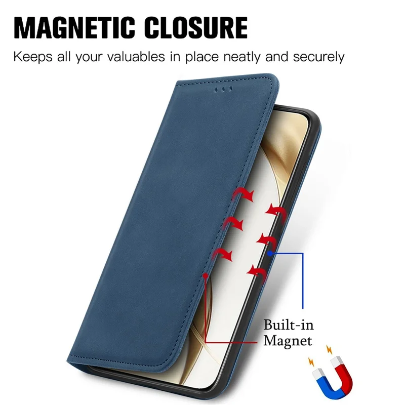 For Honor 200 5G Case Card Holder Vintage Leather Phone Cover - Dark Blue