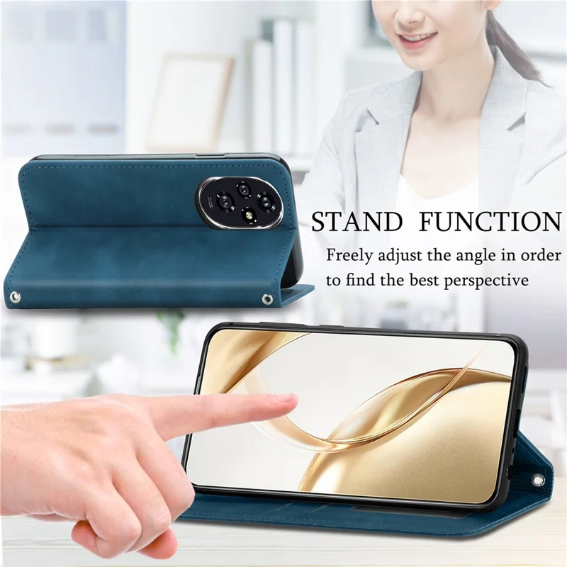 For Honor 200 5G Case Card Holder Vintage Leather Phone Cover - Dark Blue