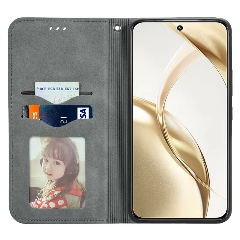 For Honor 200 5G Case Card Holder Vintage Leather Phone Cover - Grey