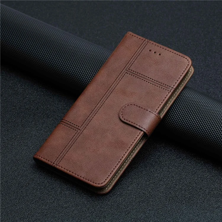 Étui de Téléphone de Texture de Cuve Pour Samsung Galaxy S21 Ultra 5G, Couture Portefeuille Style Commercial pu le Cuir Pliant Stand Flip Couvercle - Café