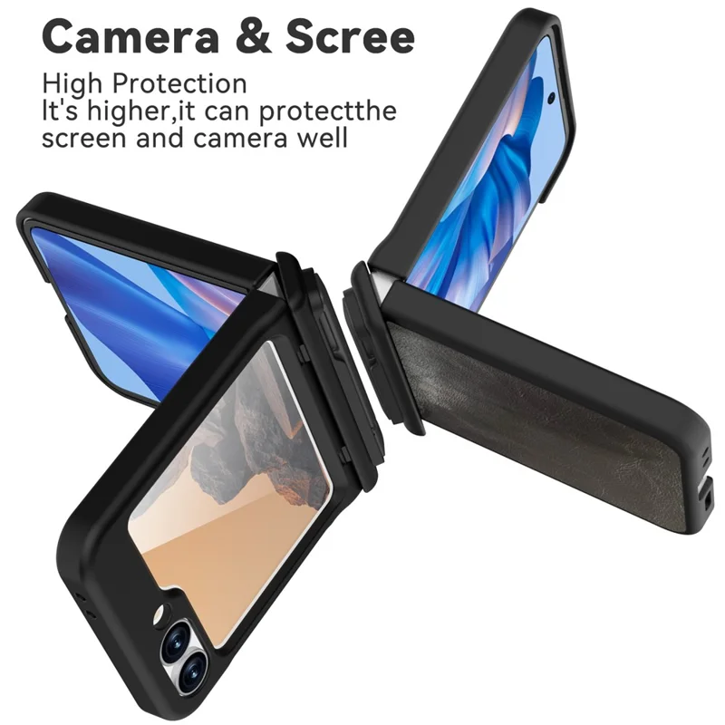 GW181 For Samsung Galaxy Z Flip7 FE 5G / Z Flip6 5G Case Crazy Horse Texture PU+PC Phone Cover with Kickstand - Dark Grey