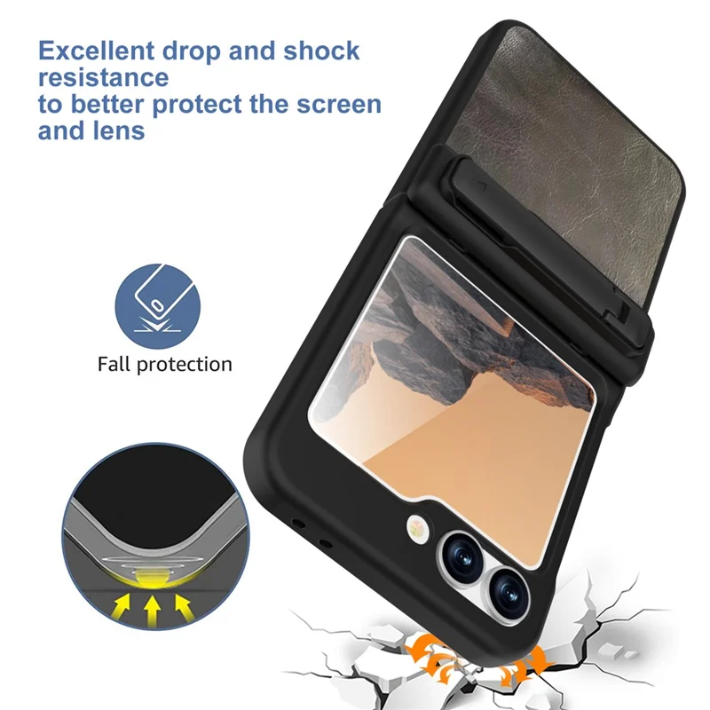 GW181 For Samsung Galaxy Z Flip7 FE 5G / Z Flip6 5G Case Crazy Horse Texture PU+PC Phone Cover with Kickstand - Dark Grey