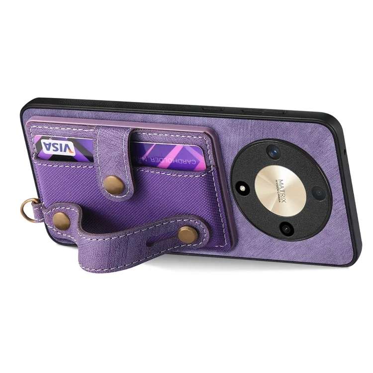 Para Honor Magic6 Lite 5G / X9b 5G Case Kickstand PU Leather Retro Back Cover Card Holder - Roxo