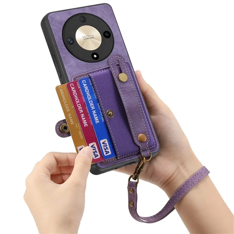 Para Honor Magic6 Lite 5G / X9b 5G Case Kickstand PU Leather Retro Back Cover Card Holder - Roxo