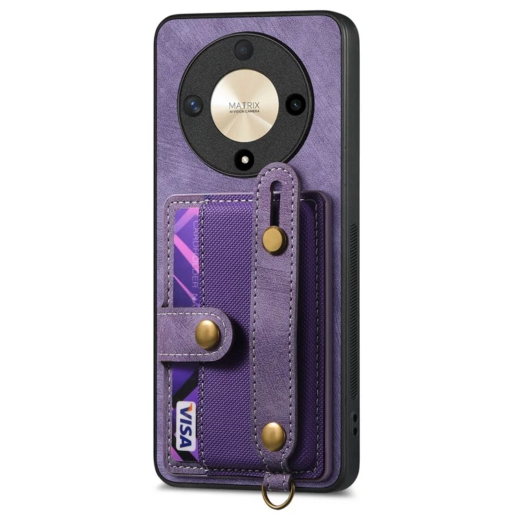 Para Honor Magic6 Lite 5G / X9b 5G Case Kickstand PU Leather Retro Back Cover Card Holder - Roxo