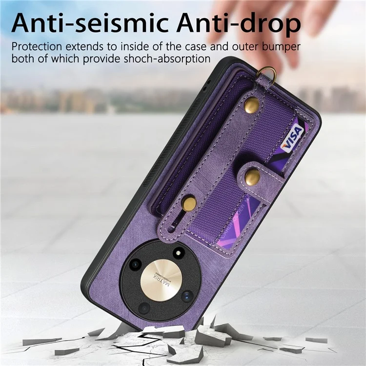 Para Honor Magic6 Lite 5G / X9b 5G Case Kickstand PU Leather Retro Back Cover Card Holder - Roxo