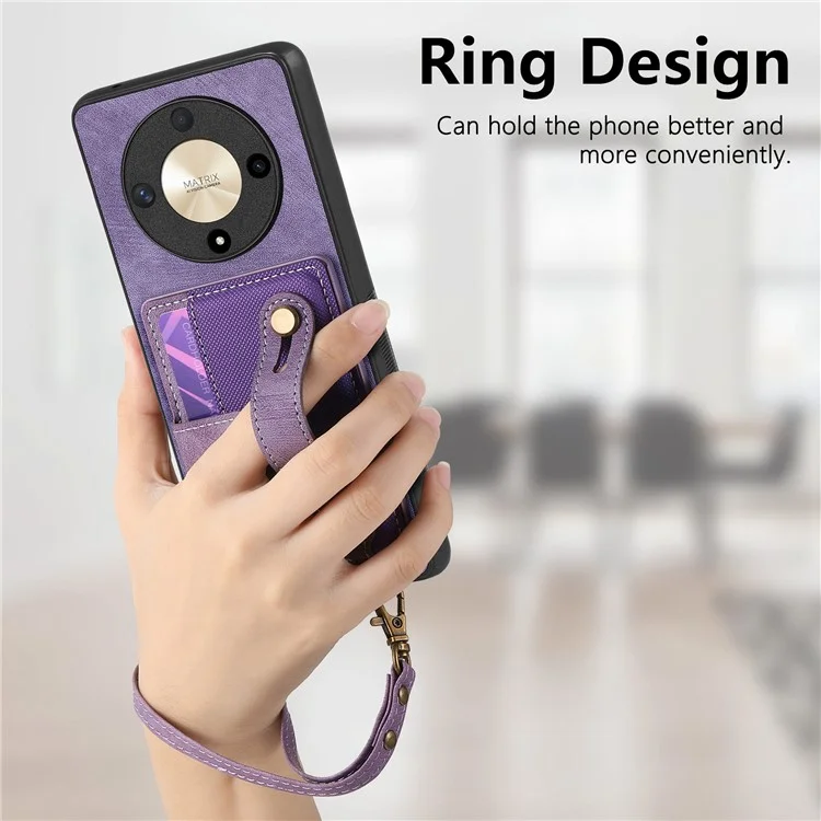 Para Honor Magic6 Lite 5G / X9b 5G Case Kickstand PU Leather Retro Back Cover Card Holder - Roxo