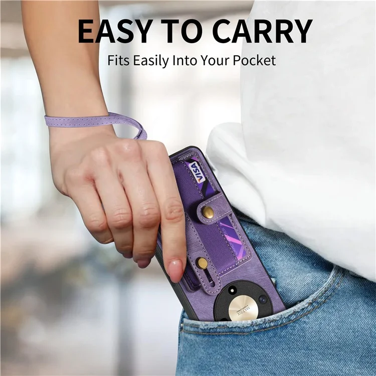 Para Honor Magic6 Lite 5G / X9b 5G Case Kickstand PU Leather Retro Back Cover Card Holder - Roxo
