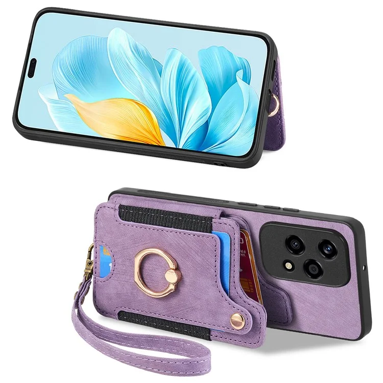 D4 For Honor 200 Lite Case Card Slots Kickstand RFID Blocking Leather Back Cover - Roxo