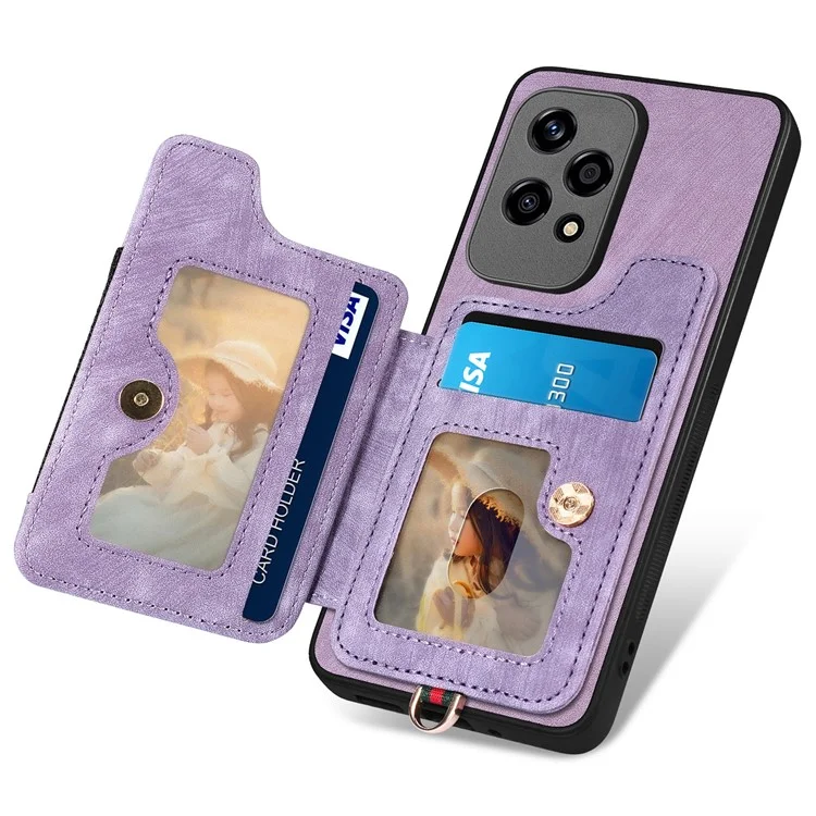 D4 For Honor 200 Lite Case Card Slots Kickstand RFID Blocking Leather Back Cover - Roxo