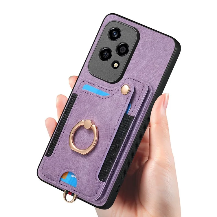 D4 For Honor 200 Lite Case Card Slots Kickstand RFID Blocking Leather Back Cover - Roxo