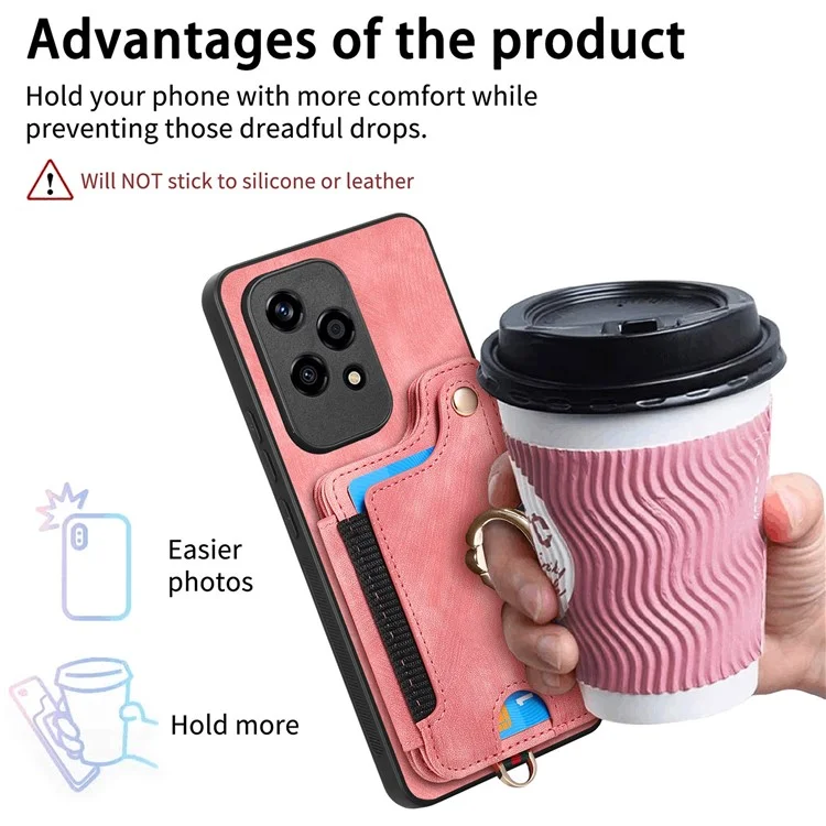 D4 For Honor 200 Lite Case Card Slots Kickstand RFID Blocking Leather Back Cover - Roxo