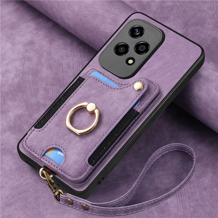 D4 For Honor 200 Lite Case Card Slots Kickstand RFID Blocking Leather Back Cover - Roxo