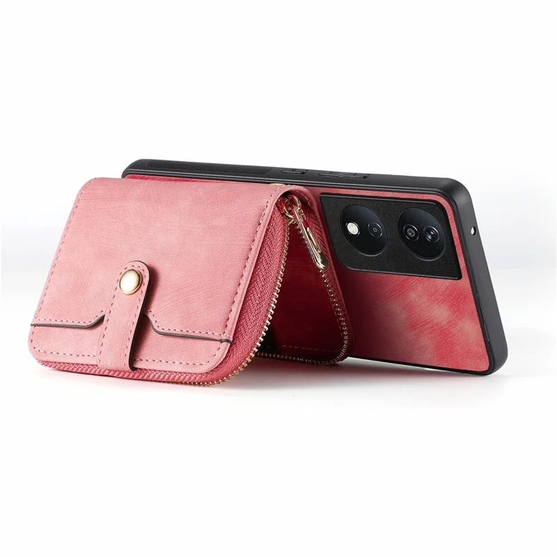 For Honor X7b 4G / 90 Smart Case PU Leather Crossbody Phone Cover Zipper Card Holder Kickstand - Rosa