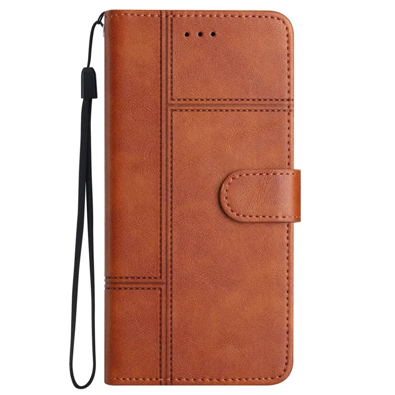 Scratch Proof Flip Wallet Case for Samsung Galaxy S21 4G / 5G, Business Style Cowhide Texture PU Leather Phone Stand Cover with Strap - Brown