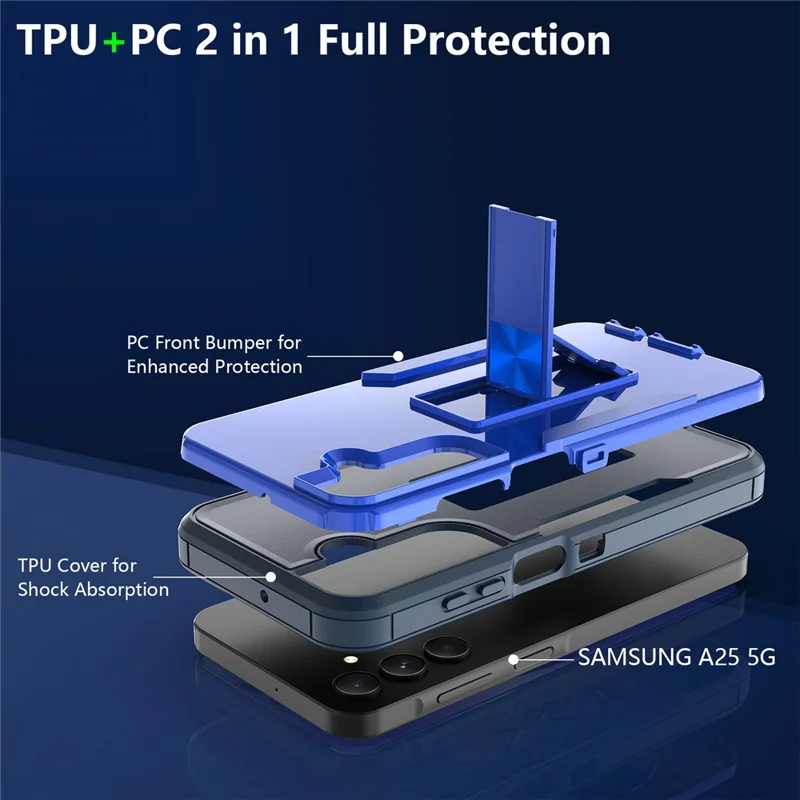 For Samsung Galaxy A35 5G Case Shockproof TPU+PC Kickstand Phone Protector - Sapphire / Dark Blue