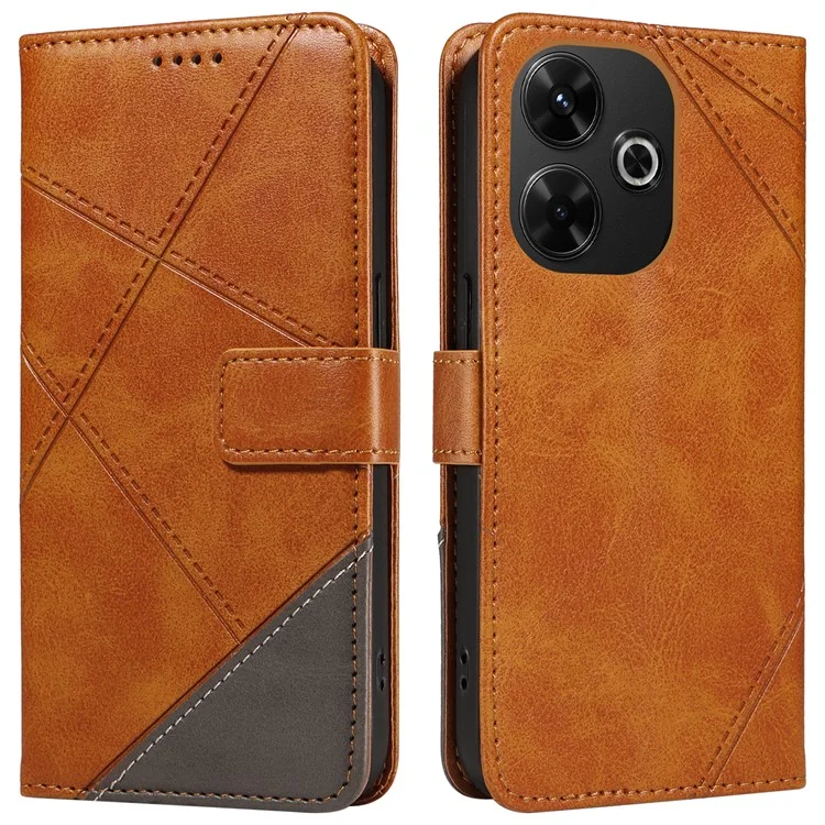 Para Xiaomi Redmi 13 5G / 4G / Note 13R 5G Funda Flip Resistente a Golpes Billetera Funda de Teléfono de Cuero Geométrica - Marrón
