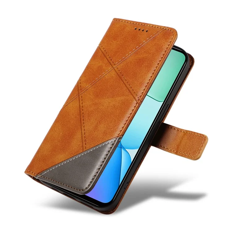 Para Xiaomi Redmi 13 5G / 4G / Note 13R 5G Funda Flip Resistente a Golpes Billetera Funda de Teléfono de Cuero Geométrica - Marrón