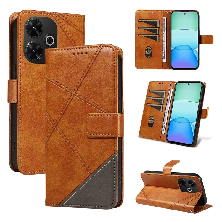 Para Xiaomi Redmi 13 5G / 4G / Note 13R 5G Funda Flip Resistente a Golpes Billetera Funda de Teléfono de Cuero Geométrica - Marrón