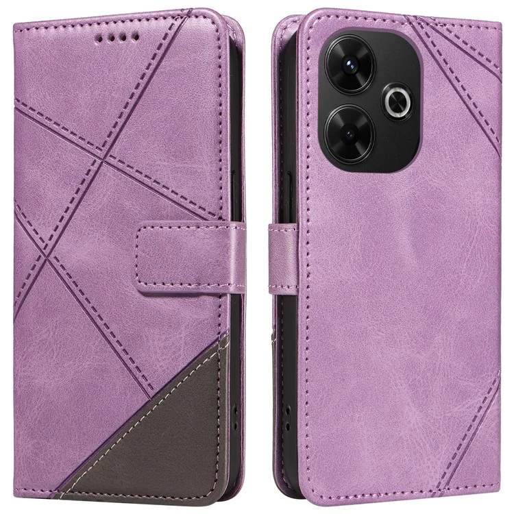 For Xiaomi Redmi 13 5G / 4G / Note 13R 5G Case Flip Shockproof Wallet Leather Phone Cover Geometric Line - Purple