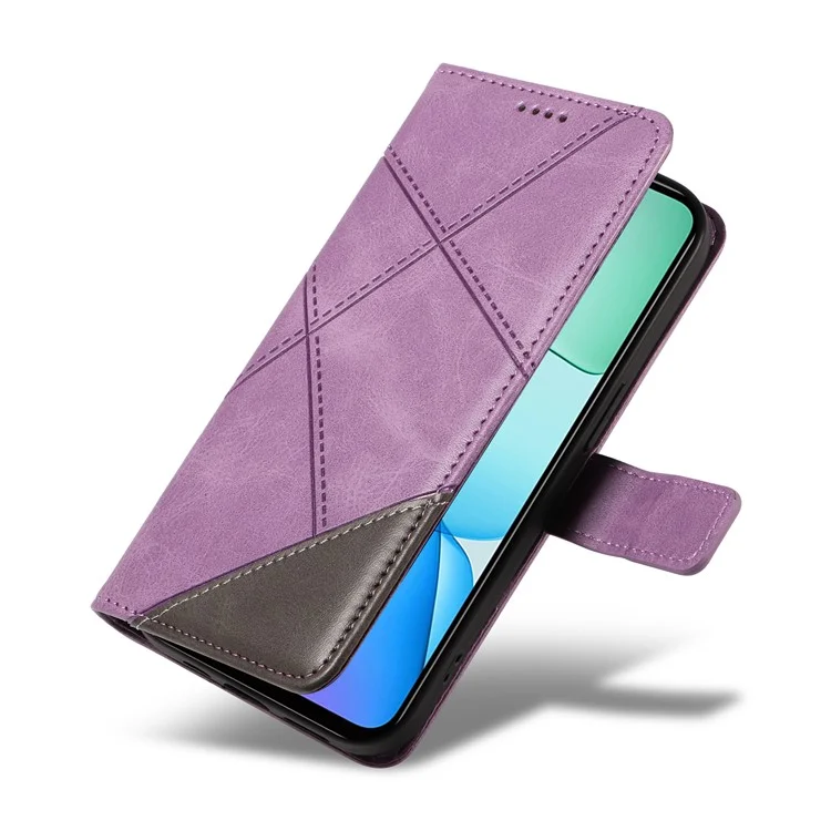 For Xiaomi Redmi 13 5G / 4G / Note 13R 5G Case Flip Shockproof Wallet Leather Phone Cover Geometric Line - Purple