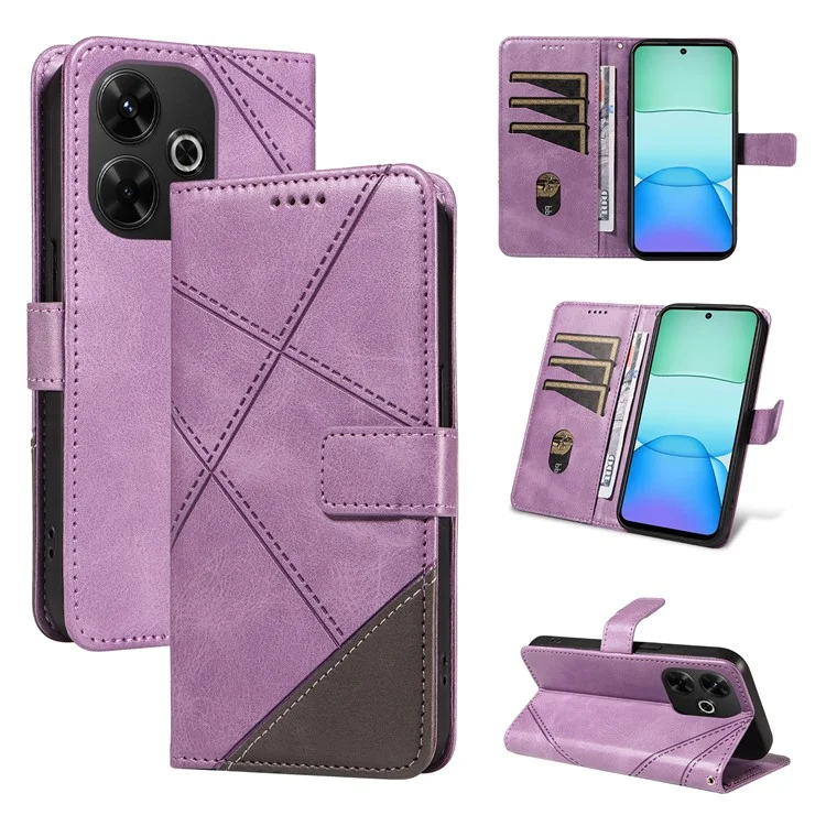 For Xiaomi Redmi 13 5G / 4G / Note 13R 5G Case Flip Shockproof Wallet Leather Phone Cover Geometric Line - Purple