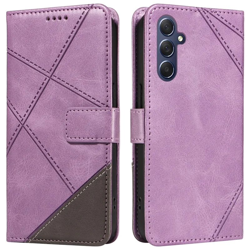 Zakelijke leren hoesje voor Samsung Galaxy A55 5G met geometrische lijndesign, pasjeshouders en portemonnee - Paars