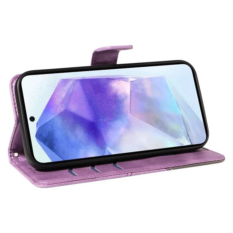 Zakelijke leren hoesje voor Samsung Galaxy A55 5G met geometrische lijndesign, pasjeshouders en portemonnee - Paars