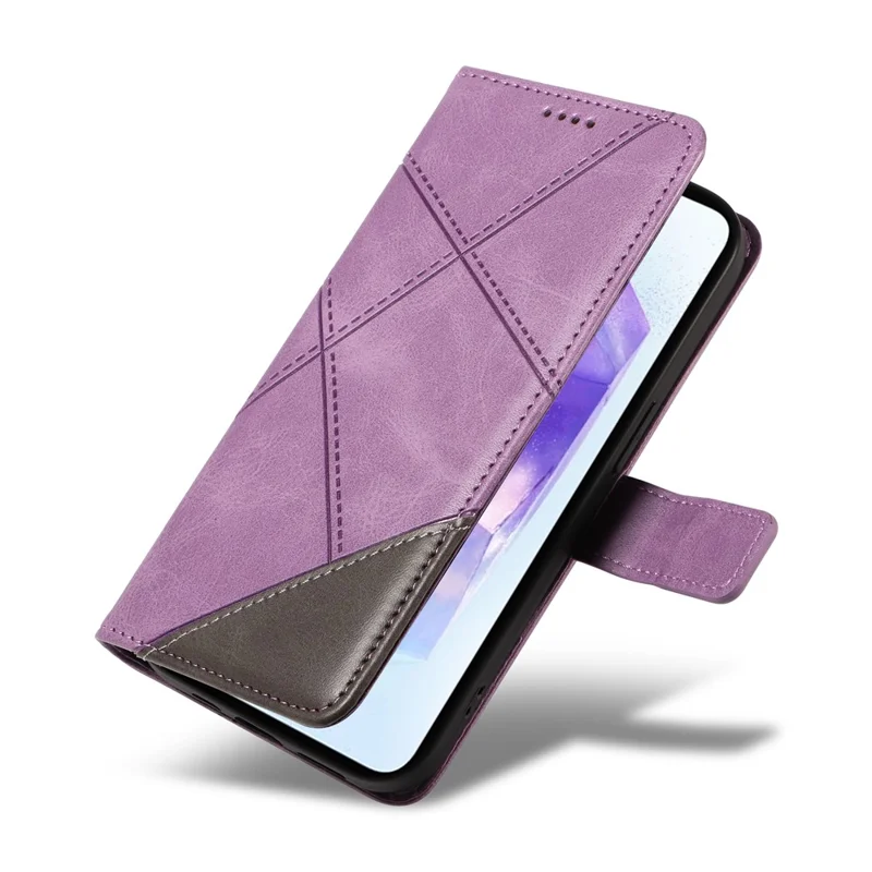 Zakelijke leren hoesje voor Samsung Galaxy A55 5G met geometrische lijndesign, pasjeshouders en portemonnee - Paars