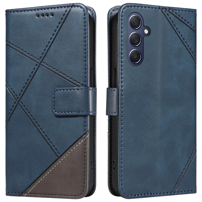 For Samsung Galaxy A55 5G Case Geometric Line Leather Phone Cover Card Slots Wallet - Blue