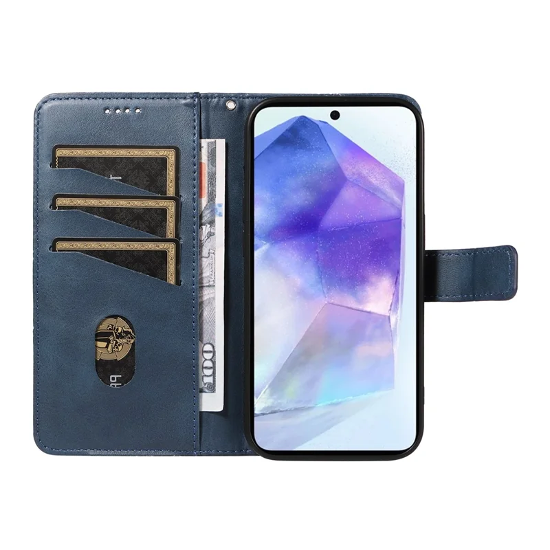 For Samsung Galaxy A55 5G Case Geometric Line Leather Phone Cover Card Slots Wallet - Blue